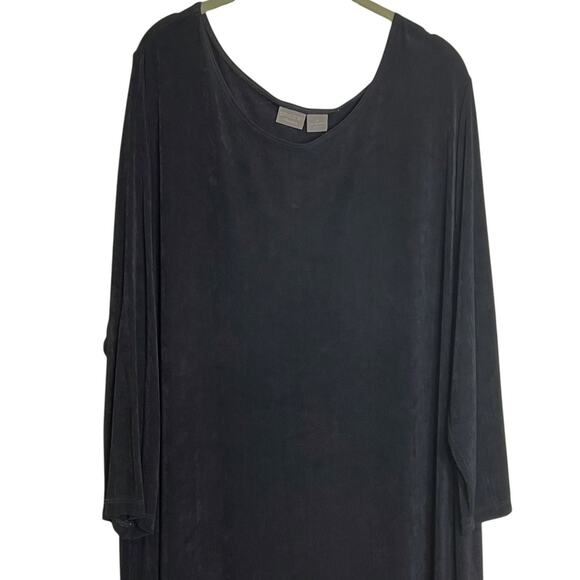 Chicos Travelers Womens Maxi Dress Size 4 (20/22) Black Slinky Knit Asymmetrical - Picture 2 of 6